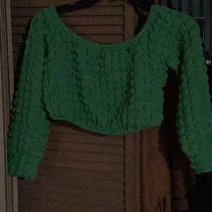 Green Textured Long Sleeve Top